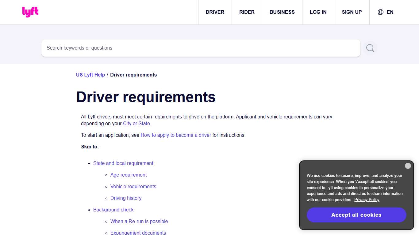 Driver requirements - Lyft Help